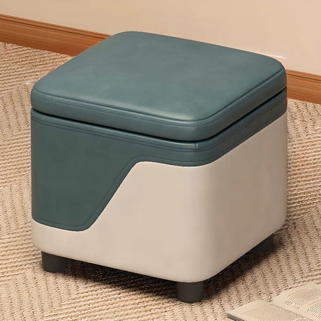 Patchwork Cube Faux Leather Seat Foam Storage Stool Image - 9