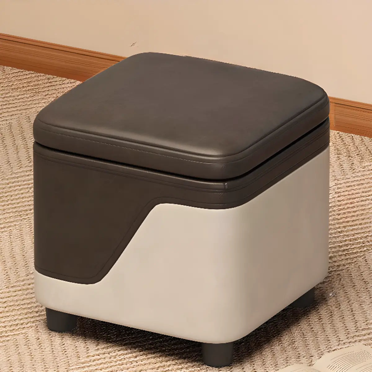 Patchwork Cube Faux Leather Seat Foam Storage Stool Image - 10