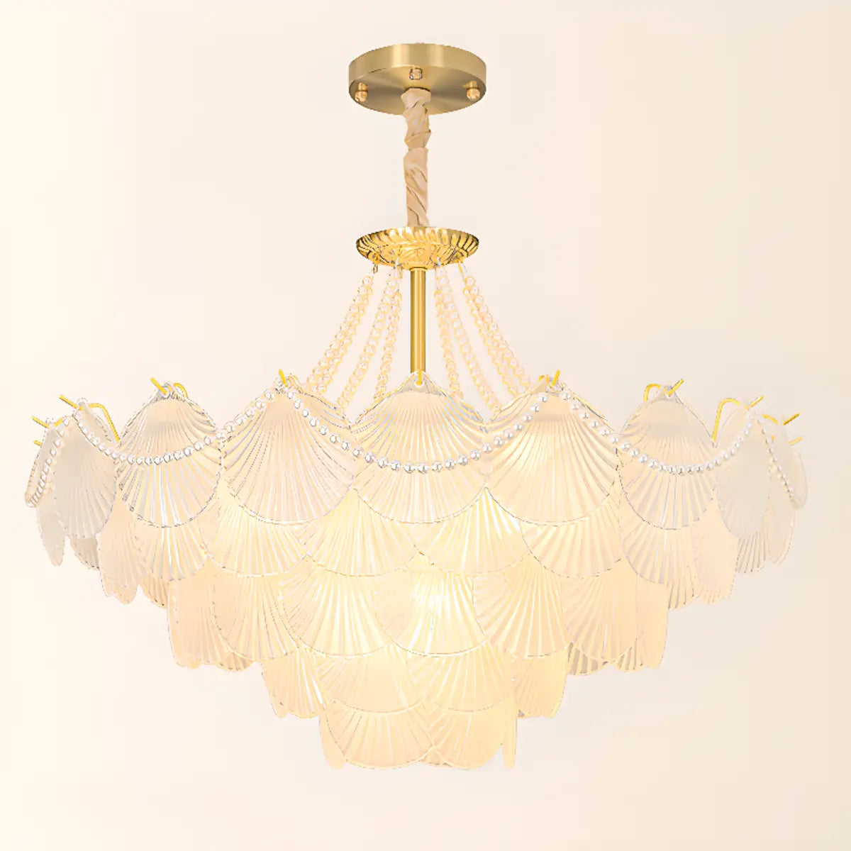 Pearl Shell Tiered Frosted Glass Living Room Chandelier Image - 10