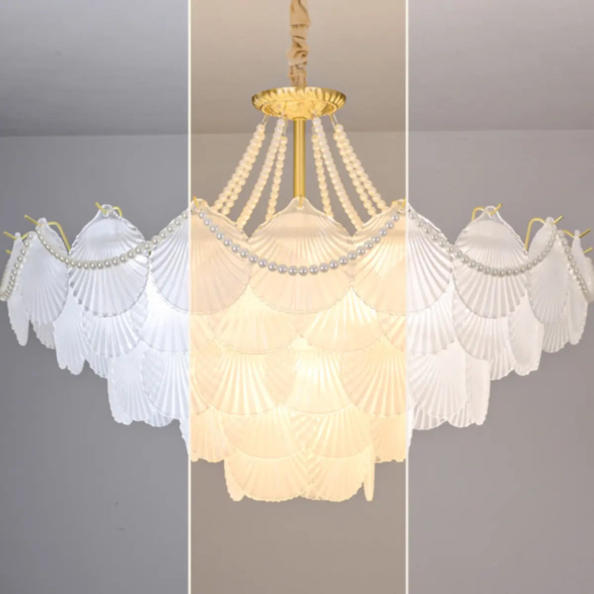 Pearl Shell Tiered Frosted Glass Living Room Chandelier Image - 12