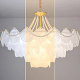 Pearl Shell Tiered Frosted Glass Living Room Chandelier Image - 12