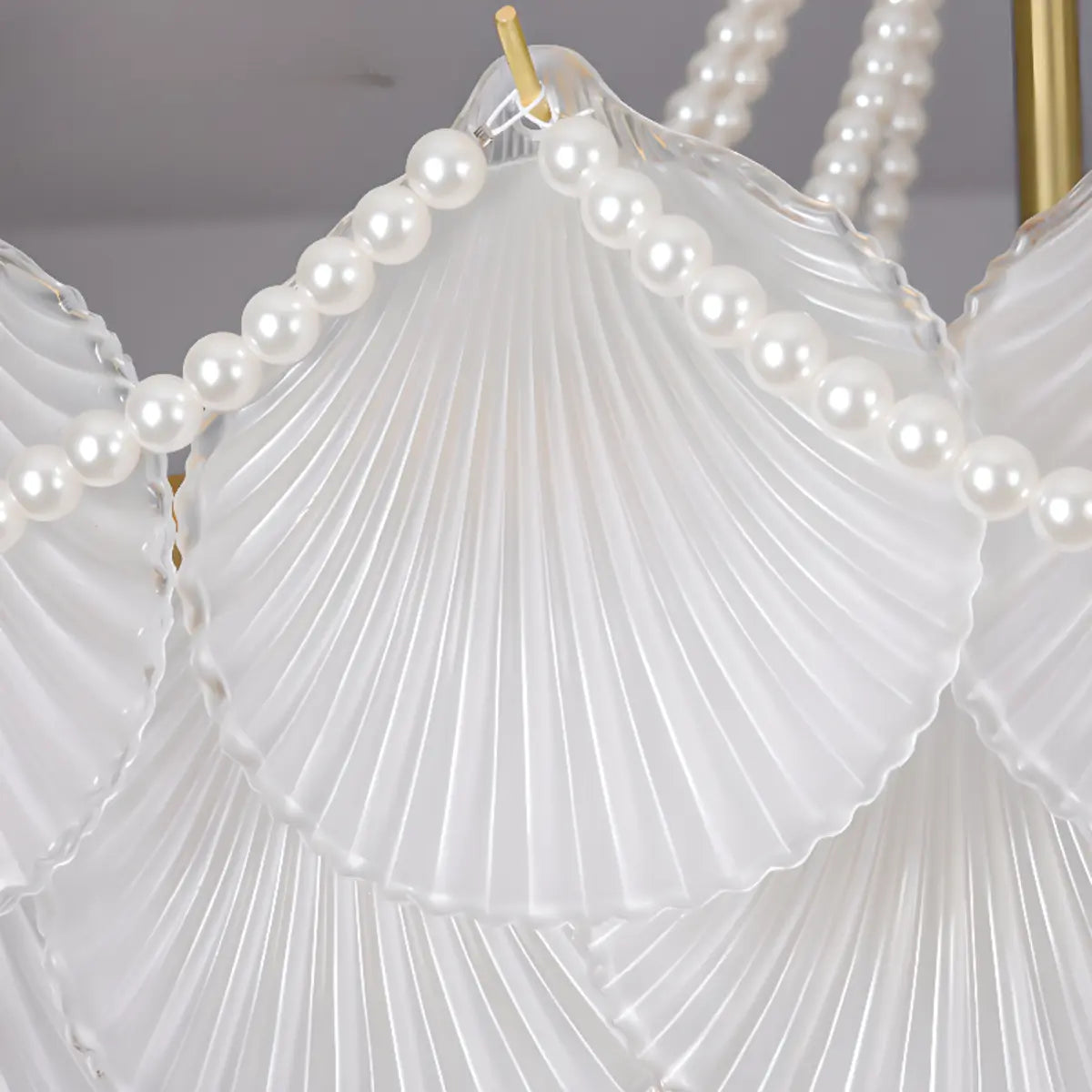 Pearl Shell Tiered Frosted Glass Living Room Chandelier Image - 15