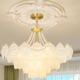 Pearl Shell Tiered Frosted Glass Living Room Chandelier Image - 2