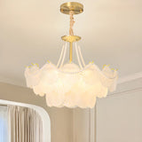 Pearl Shell Tiered Frosted Glass Living Room Chandelier Image - 3