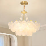 Pearl Shell Tiered Frosted Glass Living Room Chandelier Image - 4