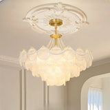 Pearl Shell Tiered Frosted Glass Living Room Chandelier Image - 5