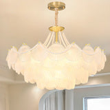 Pearl Shell Tiered Frosted Glass Living Room Chandelier Image - 6