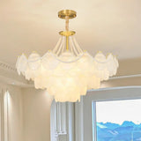 Pearl Shell Tiered Frosted Glass Living Room Chandelier Image - 7