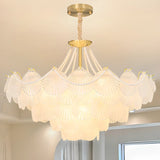 Pearl Shell Tiered Frosted Glass Living Room Chandelier Image - 8