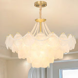 Pearl Shell Tiered Frosted Glass Living Room Chandelier Image - 9