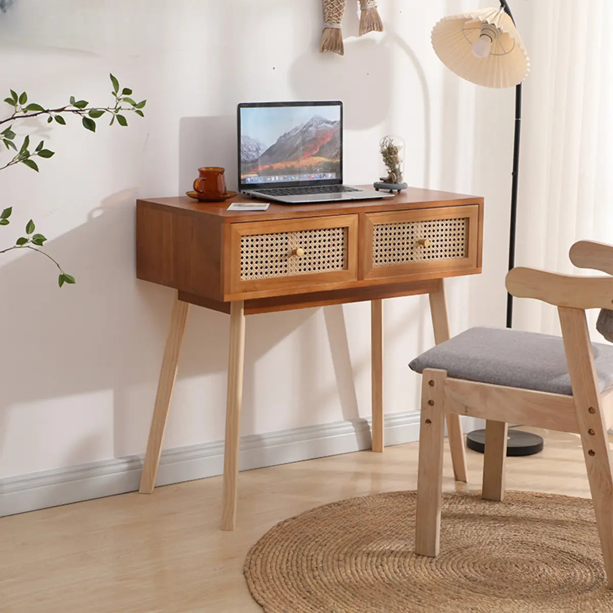 Pine Butcher Block Drawers Small Narrow Writing Desk Image - 3