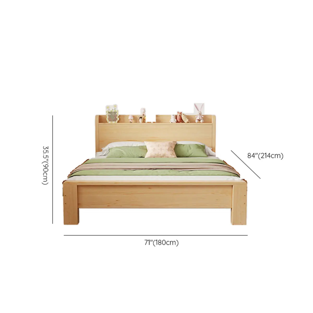 Pine Natural King Panel Bed with Mattress and Shelves Image - 12