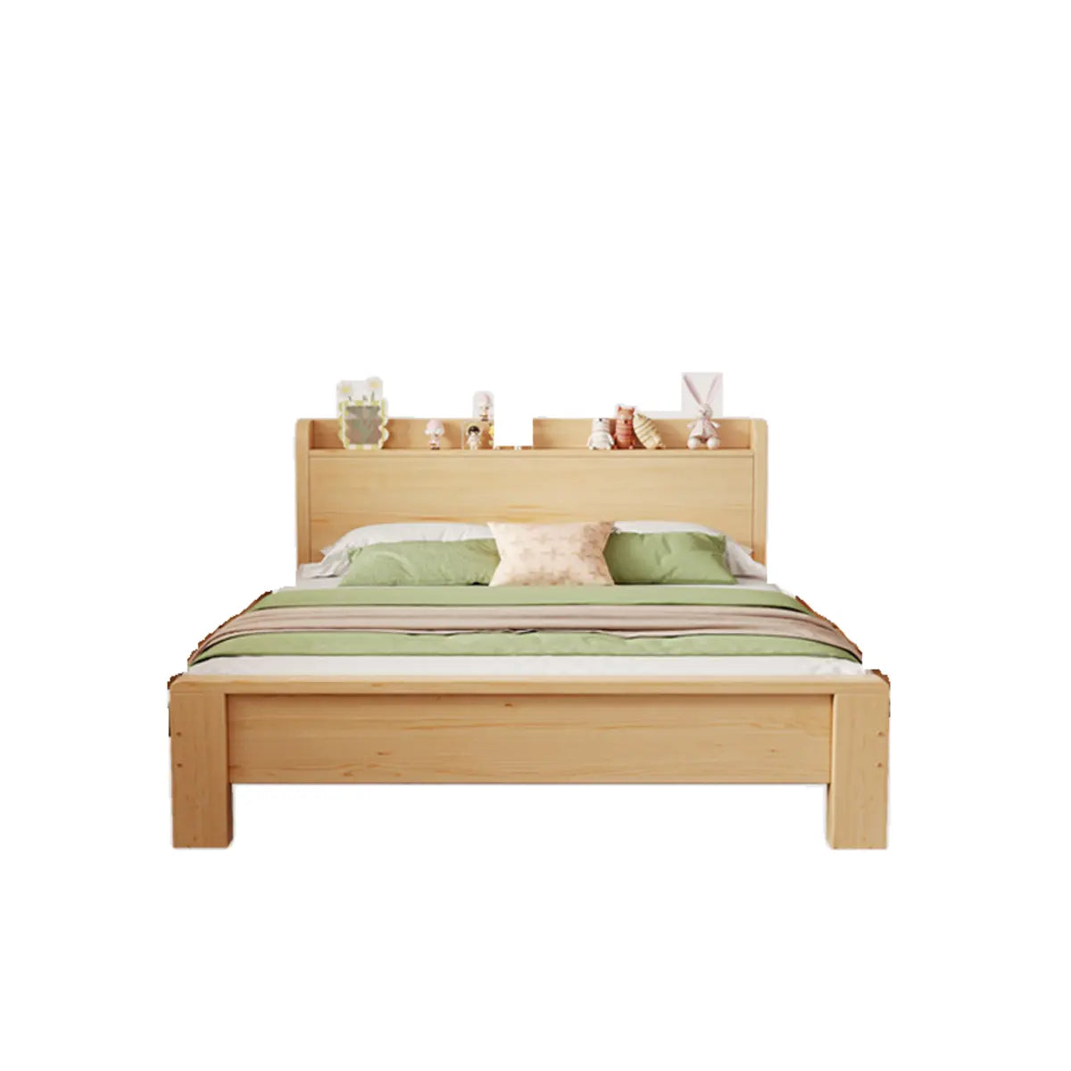 Pine Natural King Panel Bed with Mattress and Shelves Image - 2