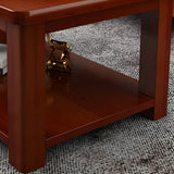 Pine Red Brown Rectangle Shelf Four Legs Coffee Table Image - 12