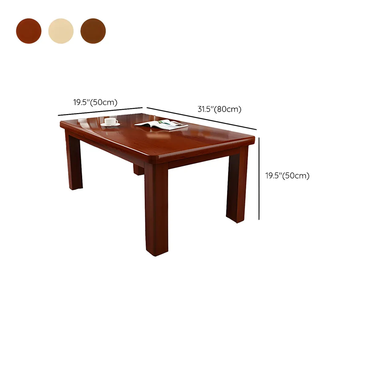 Pine Red Brown Rectangle Shelf Four Legs Coffee Table 