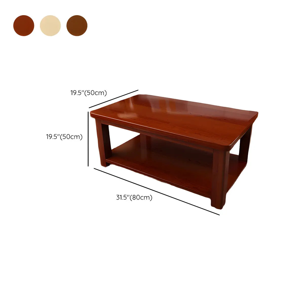 Pine Red Brown Rectangle Shelf Four Legs Coffee Table Image - 20