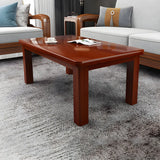 Pine Red Brown Rectangle Shelf Four Legs Coffee Table Image - 7