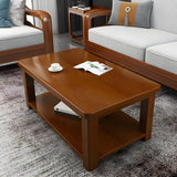 Pine Red Brown Rectangle Shelf Four Legs Coffee Table Image - 8