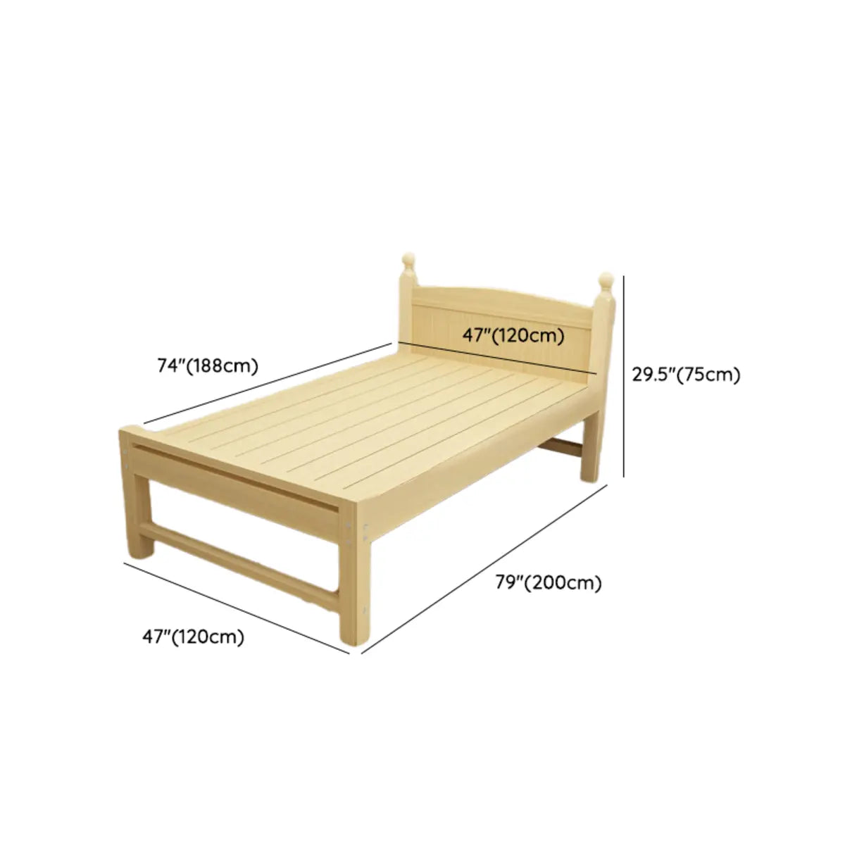 Pine Wood Natural Finish Twin Panel Bed with Headboard Image - 10