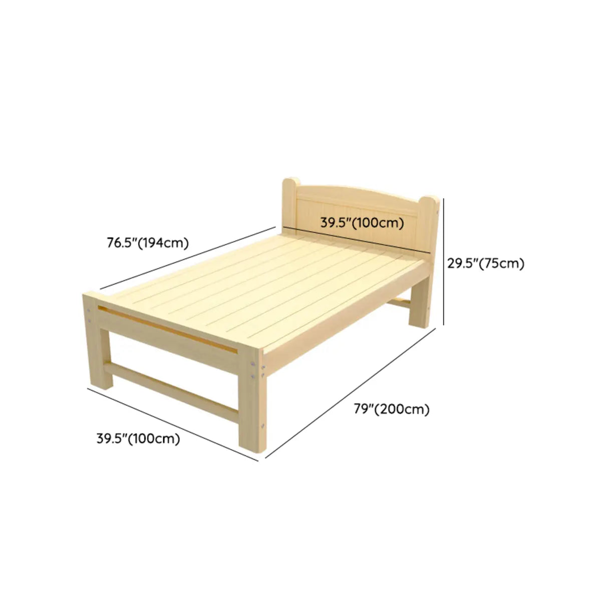 Pine Wood Natural Finish Twin Panel Bed with Headboard Image - 14