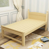 Pine Wood Natural Finish Twin Panel Bed with Headboard Image - 4