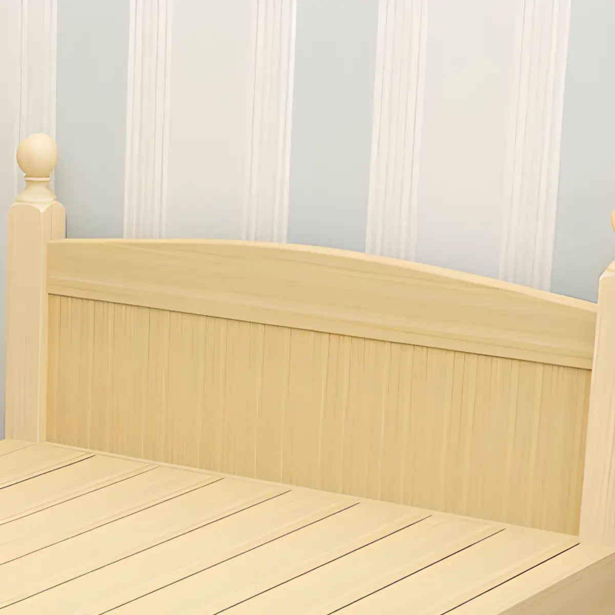 Pine Wood Natural Finish Twin Panel Bed with Headboard Image - 6