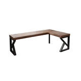 Pine Wood Shelf Butcher Block L-Shape Sled Writing Desk Image - 16