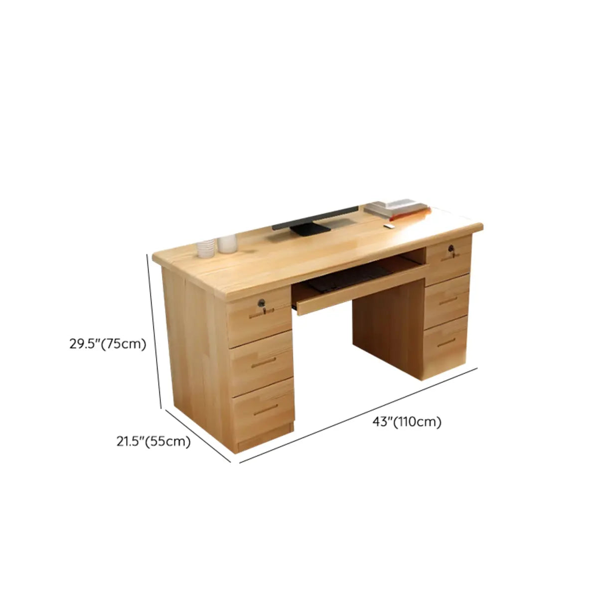 Pine Wood Soft Close Drawer Keyboard Tray Writing Desk Image - 11