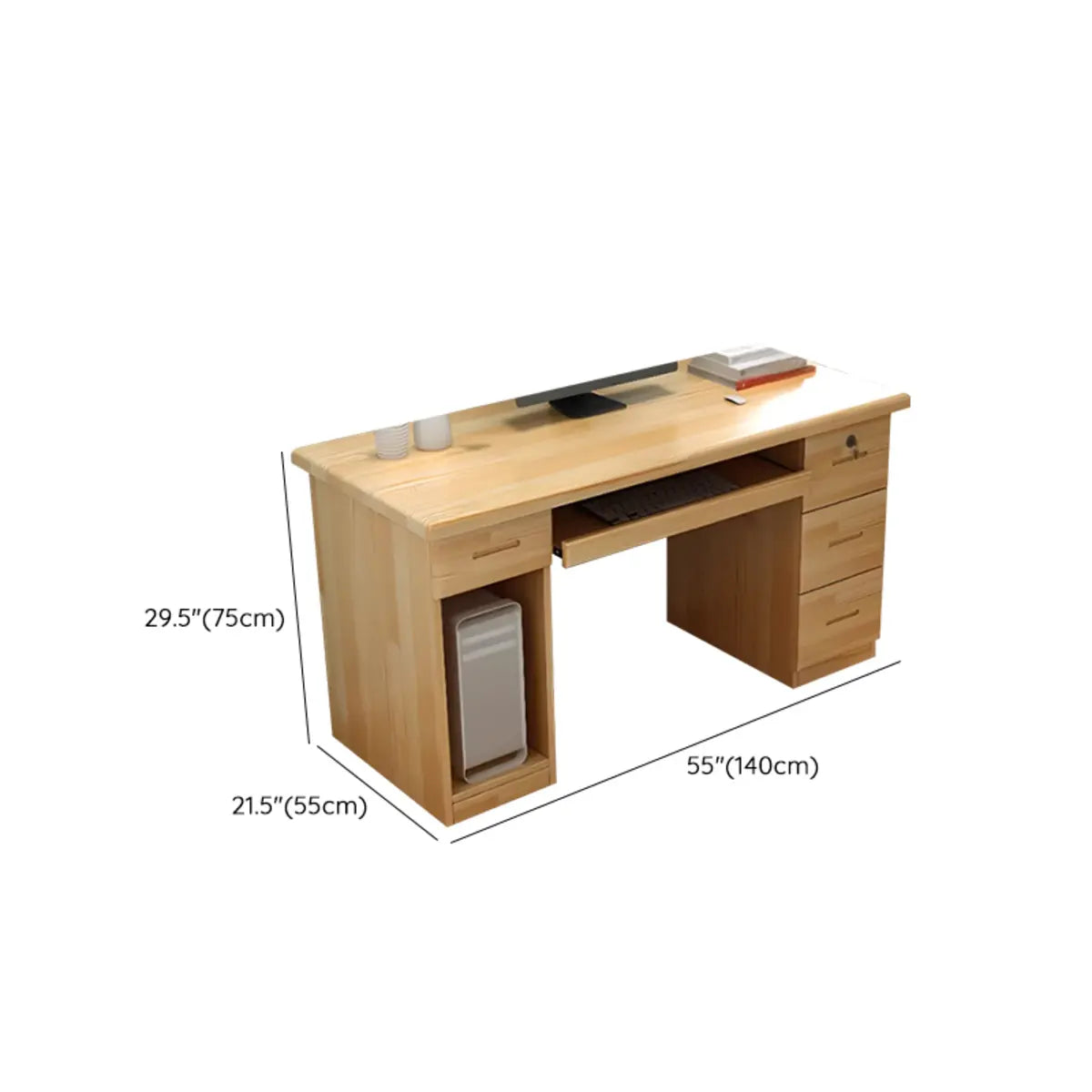 Pine Wood Soft Close Drawer Keyboard Tray Writing Desk Image - 16