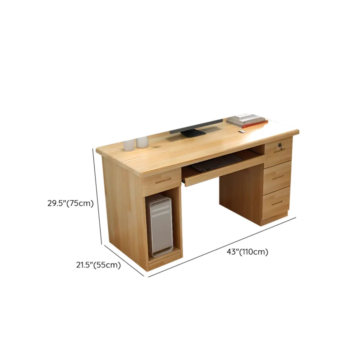 Pine Wood Soft Close Drawer Keyboard Tray Writing Desk Image - 9