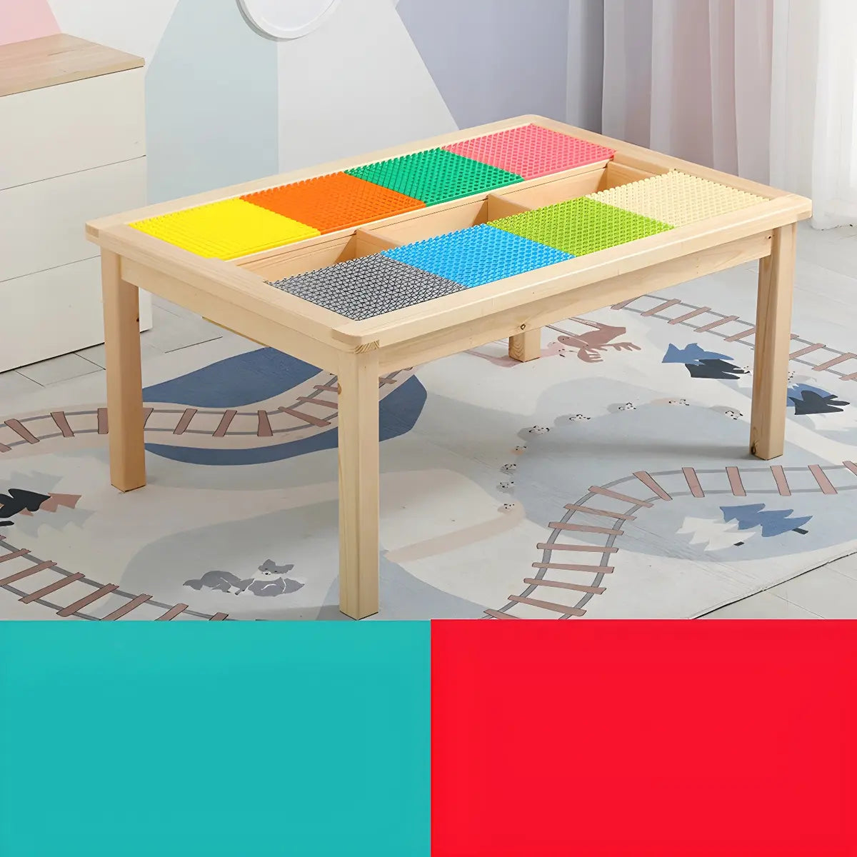 Pine Wood Toddler Building Block Table Chair Set Image - 2