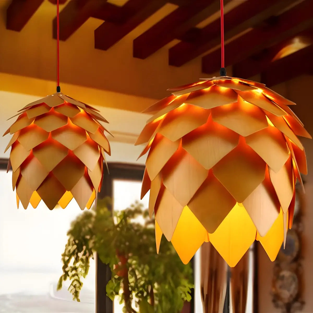 Pinecone Wooden Adjustable Chandelier Pendant Light Image - 1