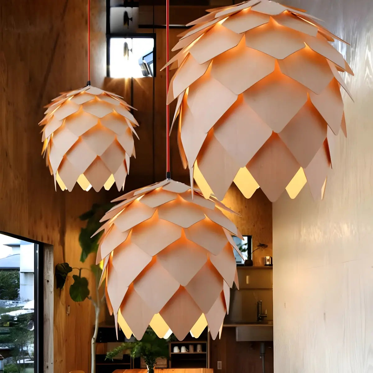 Pinecone Wooden Adjustable Chandelier Pendant Light Image - 3