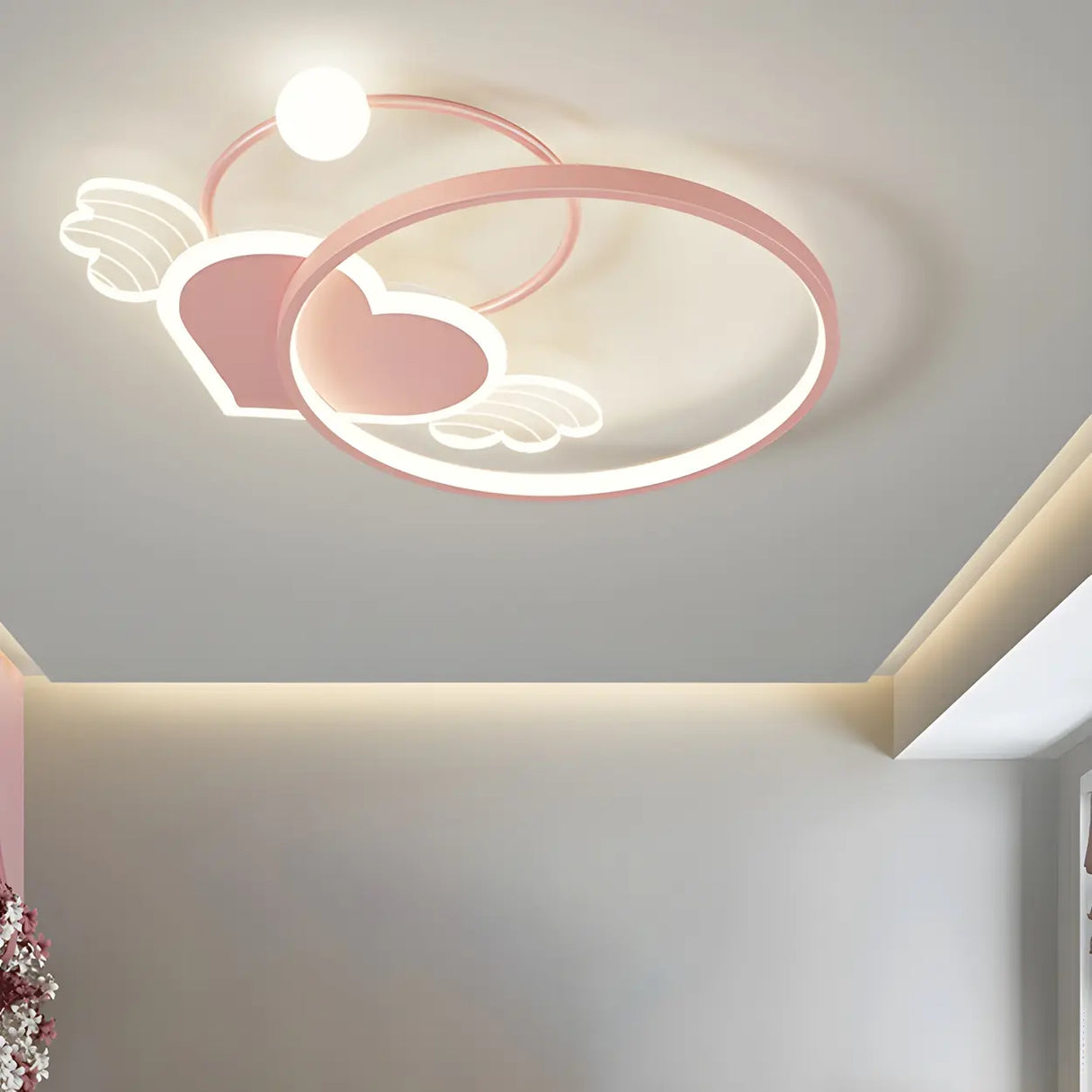 Pink Circle Loving Heart LED Flush Mount Ceiling Light Image - 1