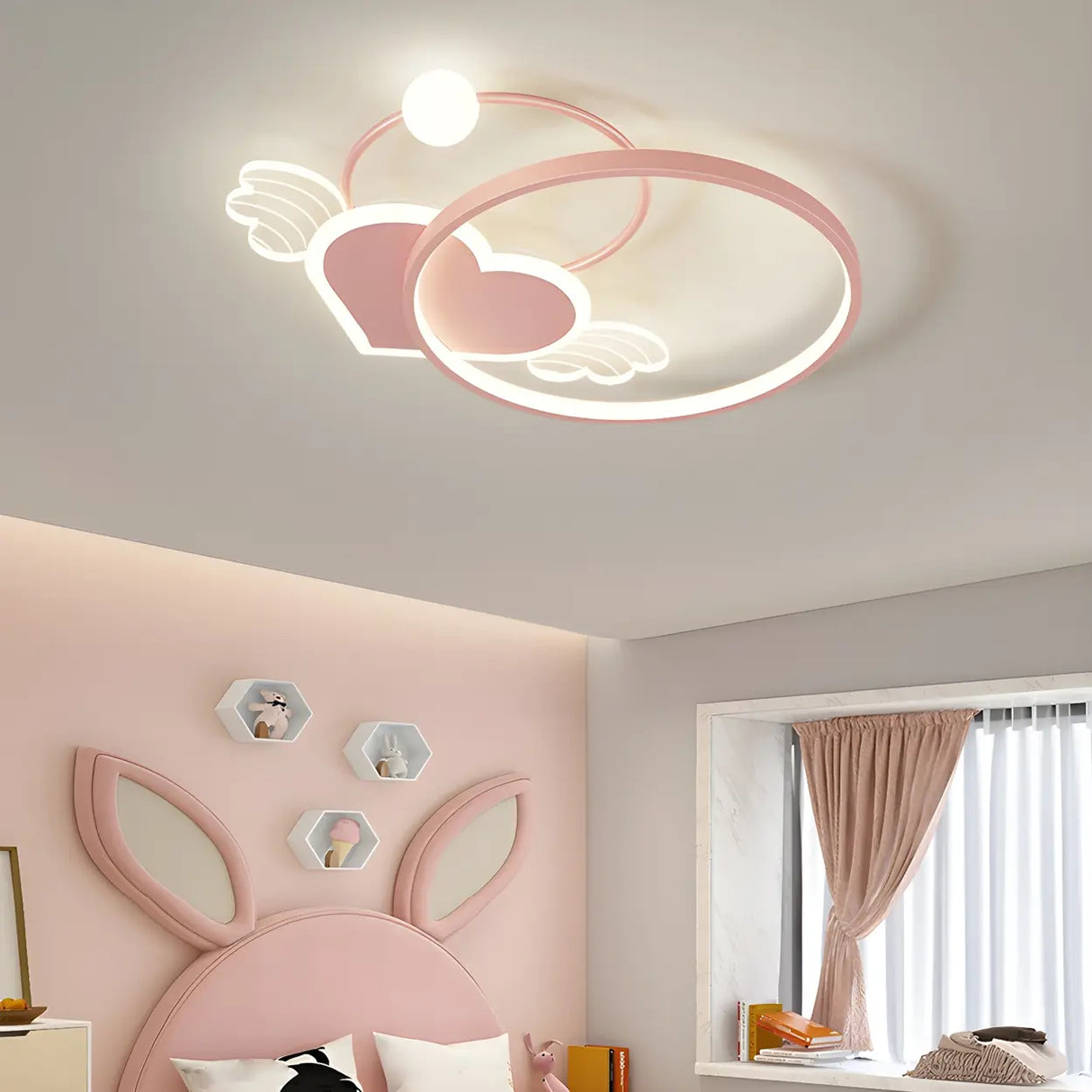 Pink Circle Loving Heart LED Flush Mount Ceiling Light Image - 14