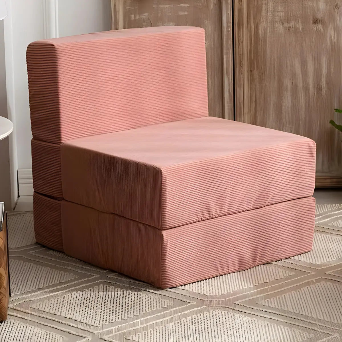 Pink Corduroy Fixed Back Reclining Convertible Chair Image - 10