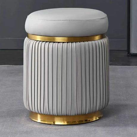 Pink Cylindrical Upholstered Velvet Gold Accent Vanity Stool Image - 2