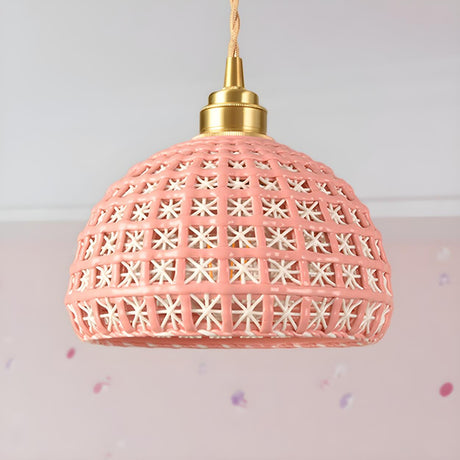 Pink Dome Vintage Stylish Metal Hollow Out Pendant Light Image - 1