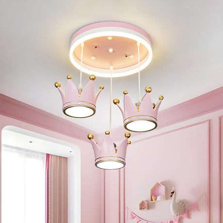 Pink Draping Crown Small LED Flush Mount Light 3-Light Image - 2