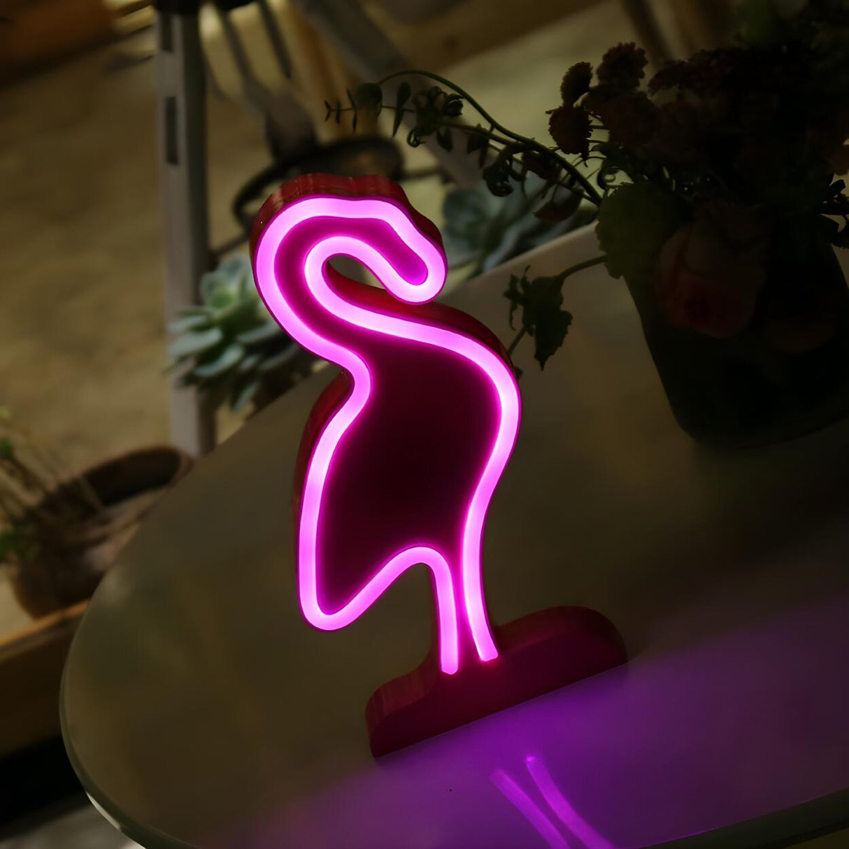 Pink Flamingo Neon Light Bedroom Nightstand Lamp Image - 3