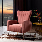 Pink Flannel Track Arms Fixed Back Wingback Chair Image - 13