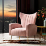 Pink Flannel Track Arms Fixed Back Wingback Chair Image - 4