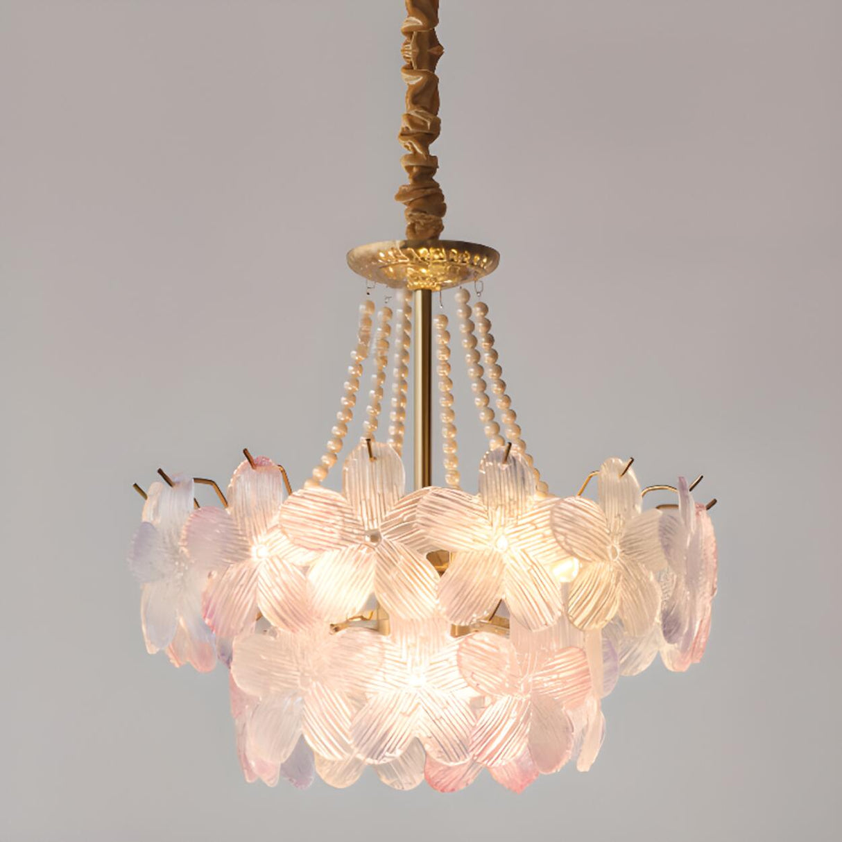 Pink Floral Crystal Chandelier, Adjustable Height Image - 11