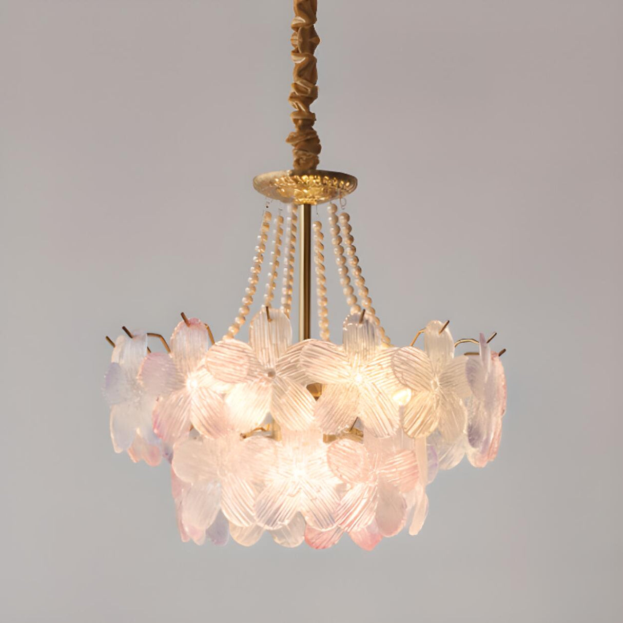 Pink Floral Crystal Chandelier, Adjustable Height Image - 13