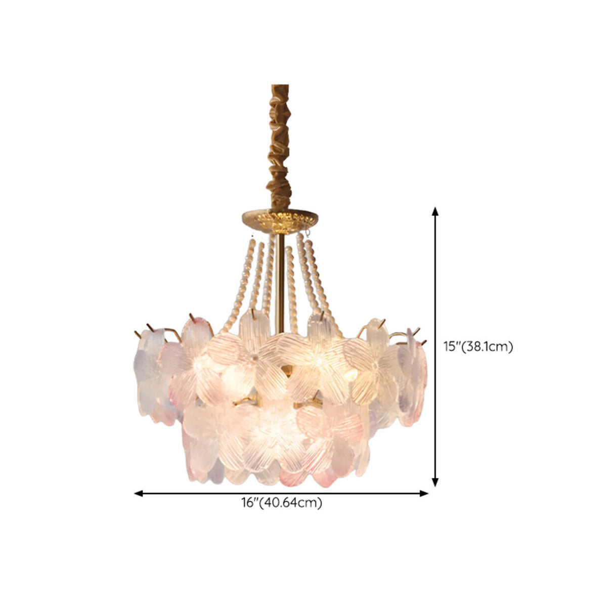 Pink Floral Crystal Chandelier, Adjustable Height 