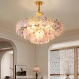 Pink Floral Crystal Chandelier, Adjustable Height Image - 4