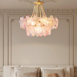 Pink Floral Crystal Chandelier, Adjustable Height Image - 5