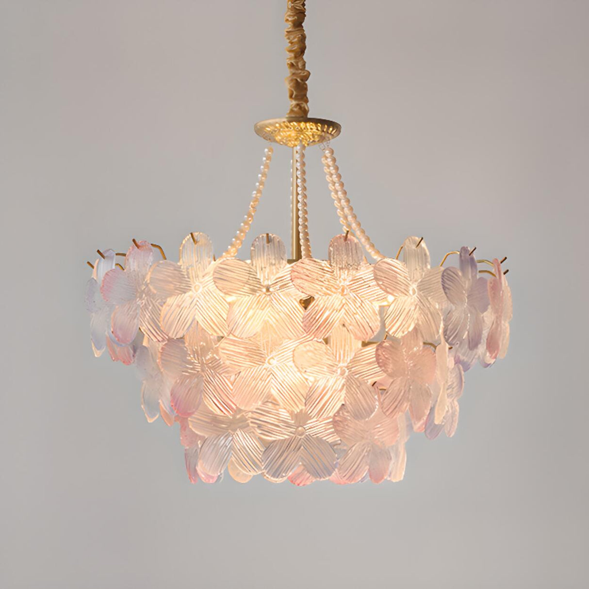 Pink Floral Crystal Chandelier, Adjustable Height Image - 6