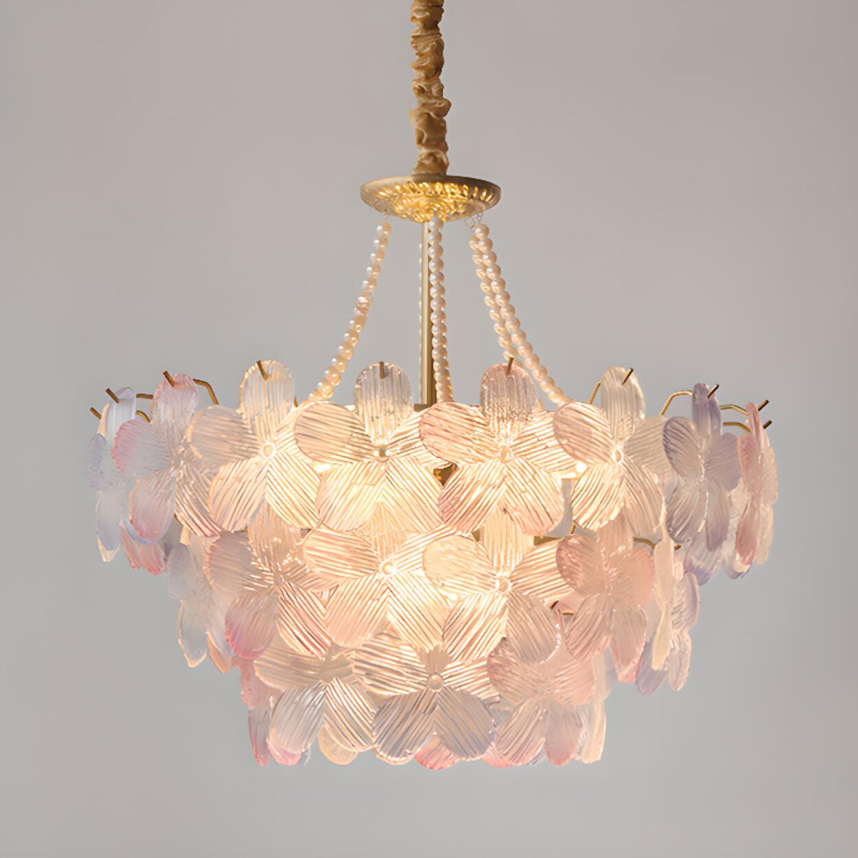 Pink Floral Crystal Chandelier, Adjustable Height Image - 7