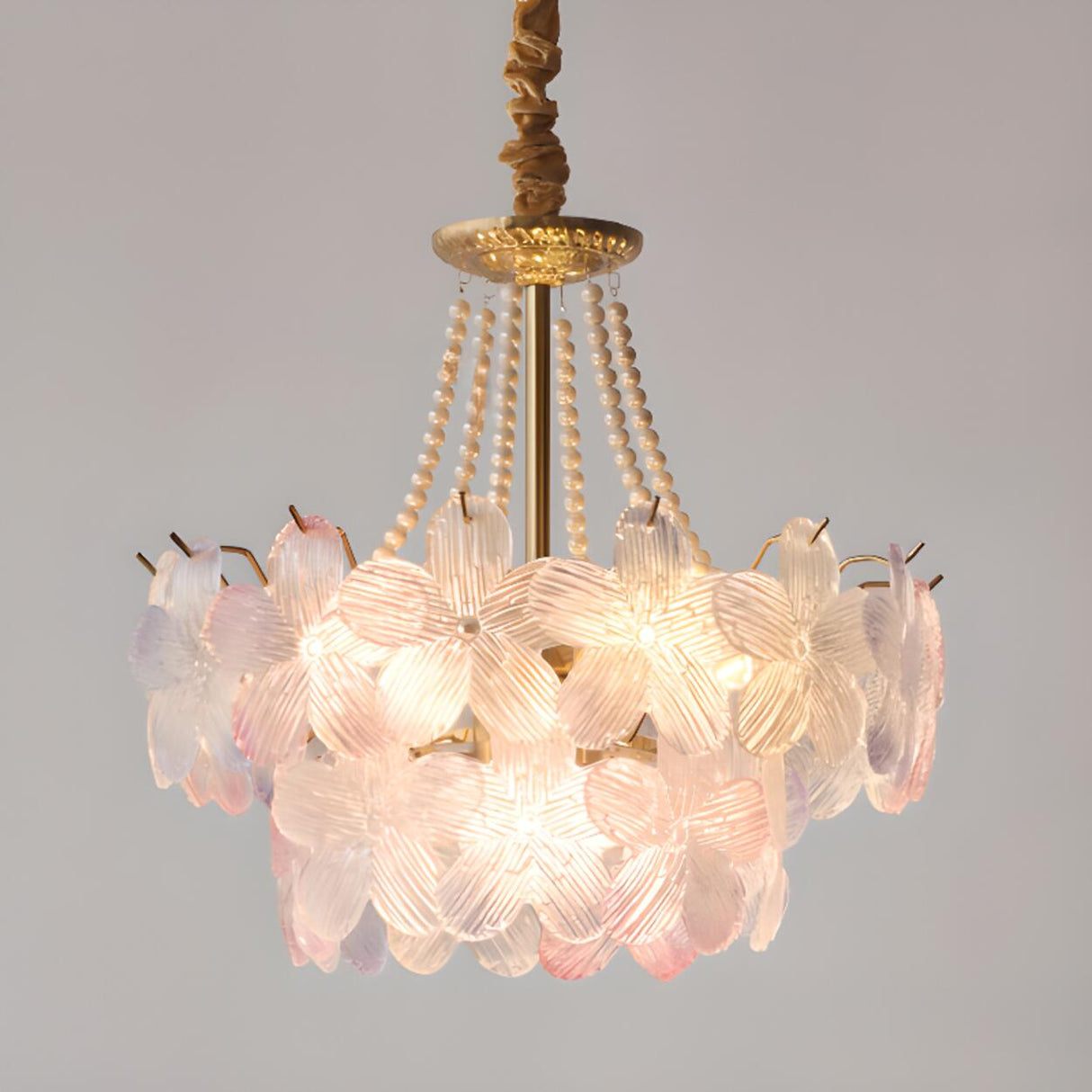 Pink Floral Crystal Chandelier, Adjustable Height Image - 9